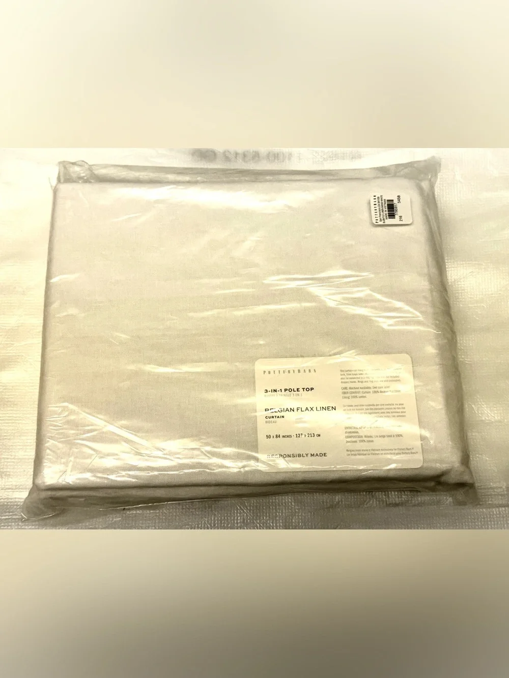 Pottery Barn Belgian Flax Linen 3-in-1 Pole Top Curtain (New)
